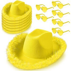 4345 Cowgirl Hat With Feather Boa And Heart Sunglasses Set For Girls